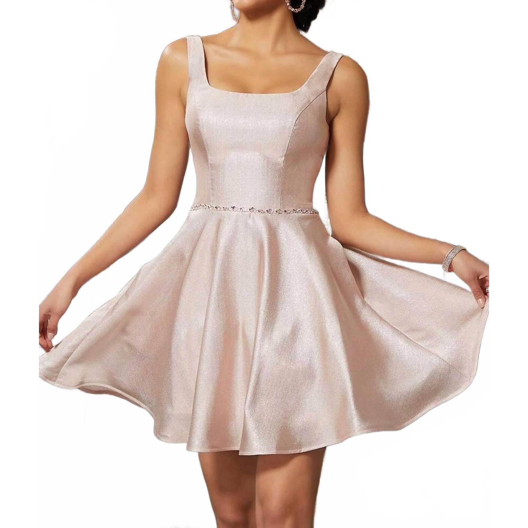 New Morilee Open Back Metallic Satin Party Dress In Blush